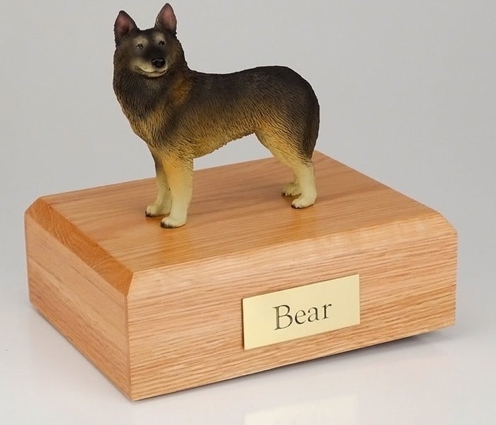 Belgian Tervuren Dog figurine cremation urn w/wood box