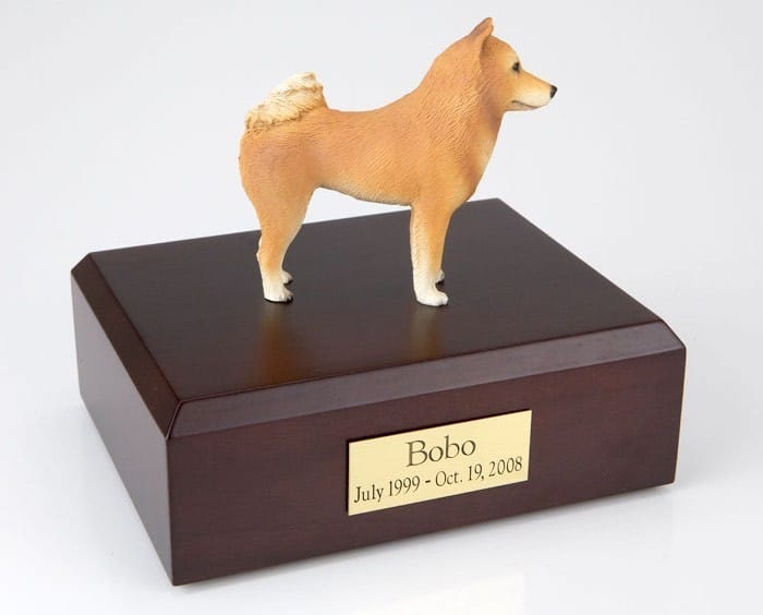 Finnish Spitz figurine cremation urn w/wood box