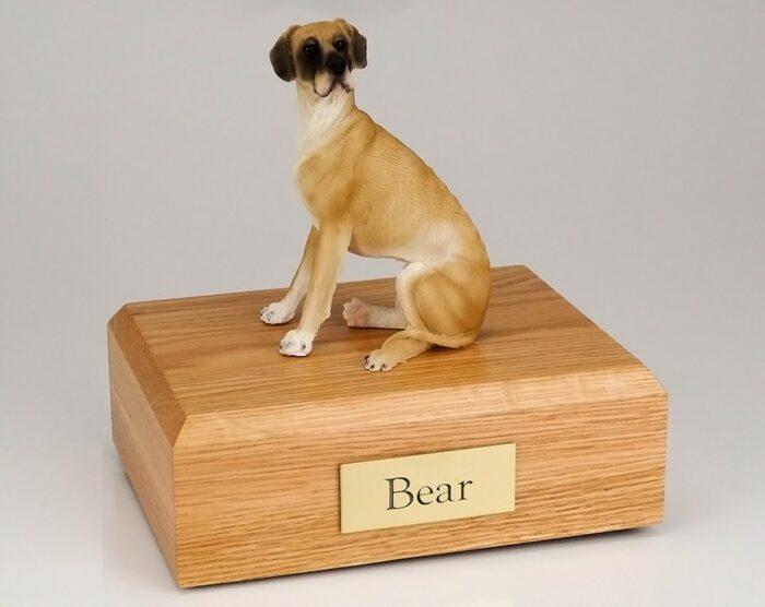 Great Dane figurine cremation urn w/wood box