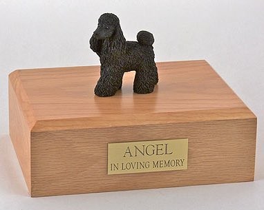 Poodle figurine cremation urn w/wood box