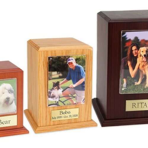 Pet photo urn, made from solid hardwood