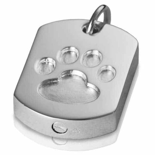 Paw Print Dog Tag Pet Cremation Pendant, Sterling Silver