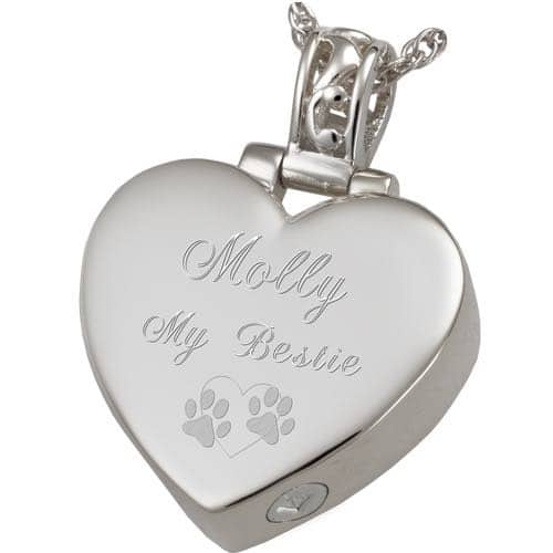 Heart Filigree Bail Actual Noseprint Cremation Pendant Jewelry in Sterling Silver, engraved