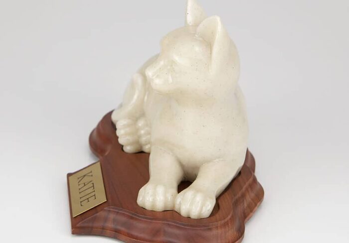 Stone and Resin Porcelain-style Cat Cremation Urn with base, laying
