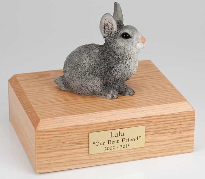 Gray rabbit cremation figurine urn for pet's ashes