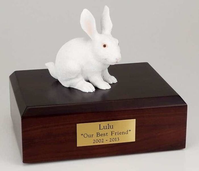 White rabbit cremation figurine urn for pet's ashes