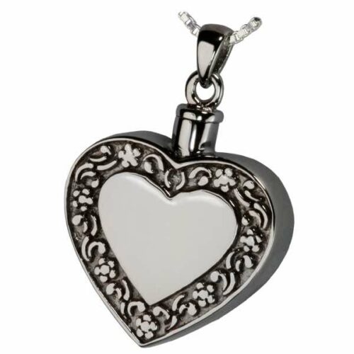 Rimmed Heart Cremation Jewelry Pendant, Sterling Silver