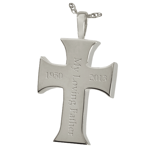 Men's Cross Cremation Pendant, showing engraving