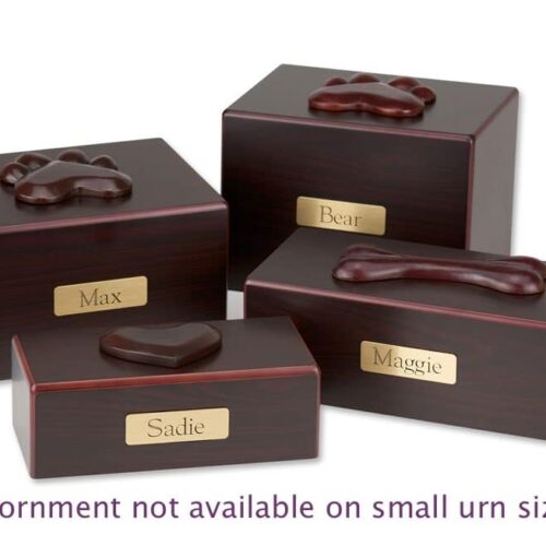 Simply walnut veneer cremation urn with heart, paw print, or dog bone