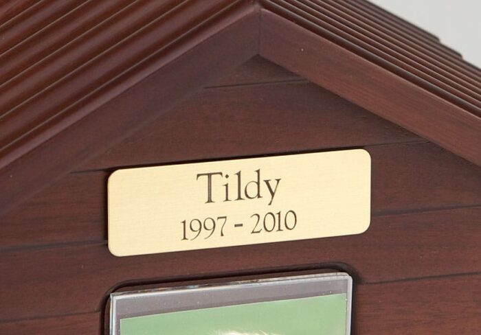 Walnut Wood Doghouse Urn with Photo Holder