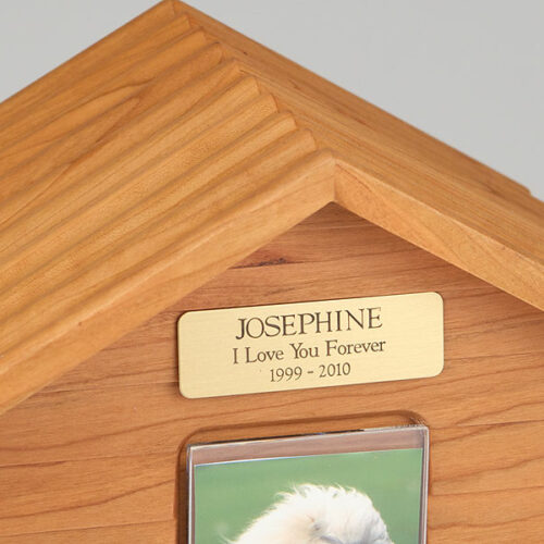 Oak Wood Doghouse Urn with Photo Holder