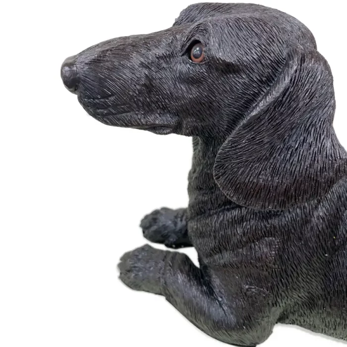 Dachshund dog bronze look large figurine cremation urn - left side view