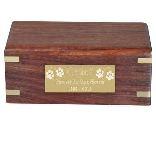 Small rosewood urn with engraved plate