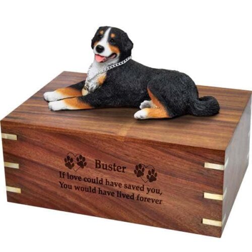 Bernese Mountain Dog Cremation Urn, large, DFL61, with wood engraving