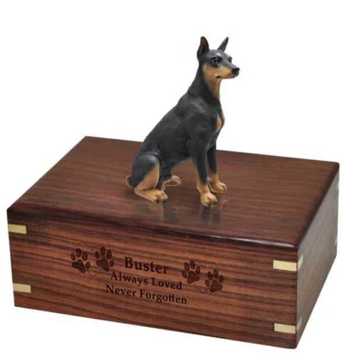 Black Doberman Pinscher Cremation Urn, with engraved plate, engraved wood DF25A