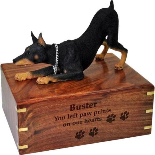 Doberman Pinscher Cremation Urn, with wood engraving, DFL25A
