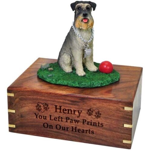 Schnauzer Cremation Urn with engraved wood