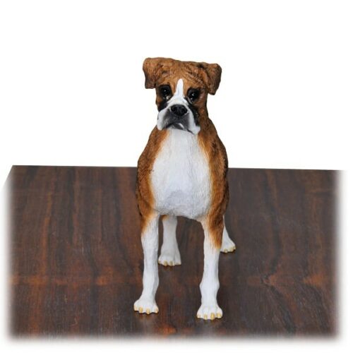 Brindle Boxer Dog Figurine Urn, uncropped ears, figurine detail