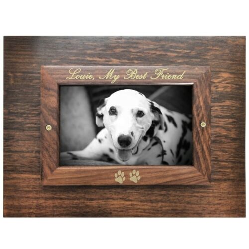 Rosewood photo frame cremation urn, engraved frame, gold fill