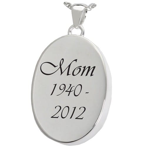 Oval photo print pendant, sterling silver, with script engraving