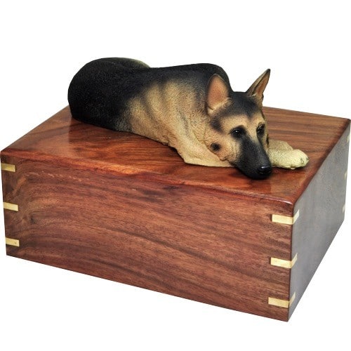 German Shepherd dog figurine cremation urn