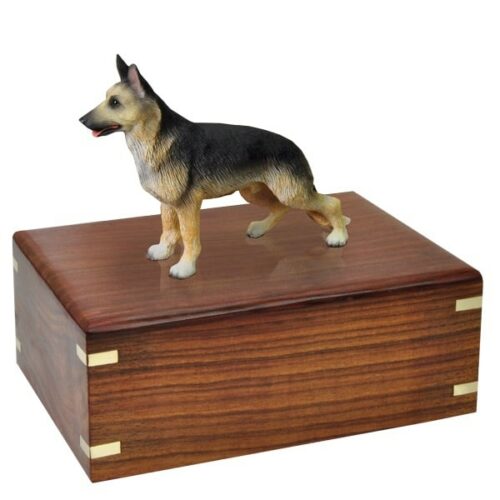 Black and Tan German Shepherd dog figurine cremation urn