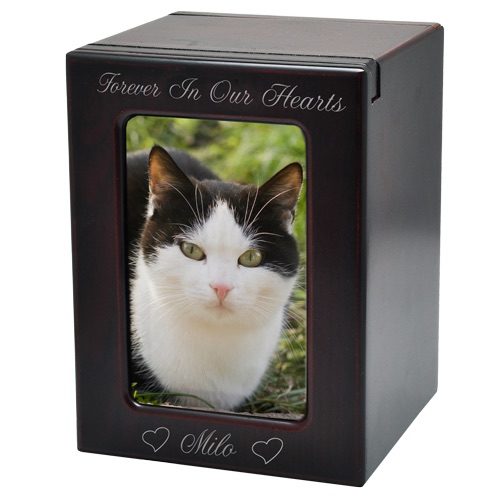 MDF slider window wood photo urn, medium, dark cherry