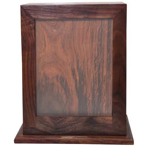 Rosewood wood cremation urn with photo holder, no plaque