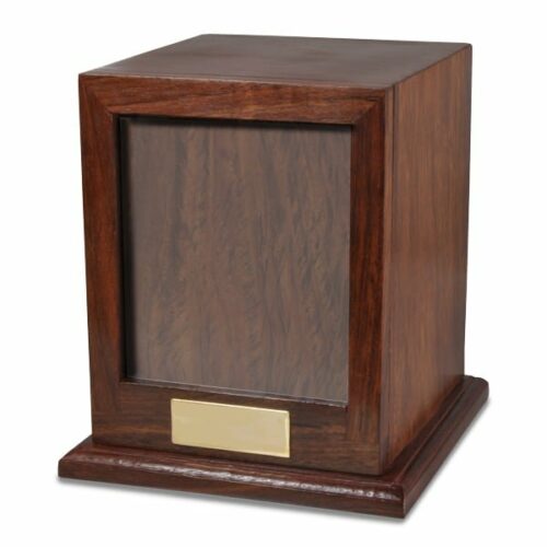 Rosewood wood cremation urn with photo holder