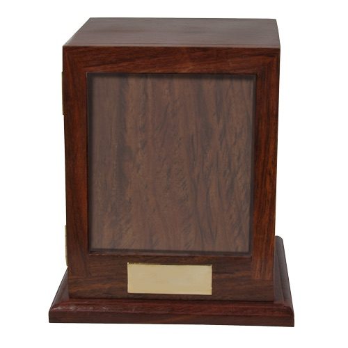 Rosewood wood cremation urn with photo holder, no photo