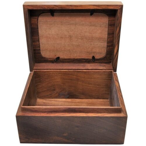 Wood memory chest pet photo urn, lid open