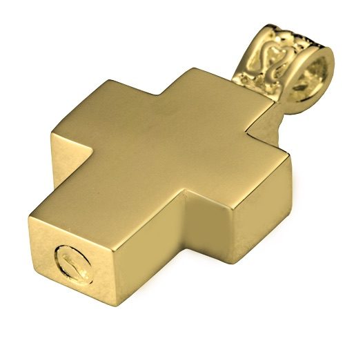 Cross with filigree bail memorial cremation pendant, gold, alternate view