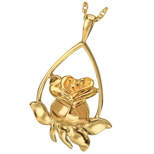 Rose Tear Drop Memorial Cremation Pendant, gold