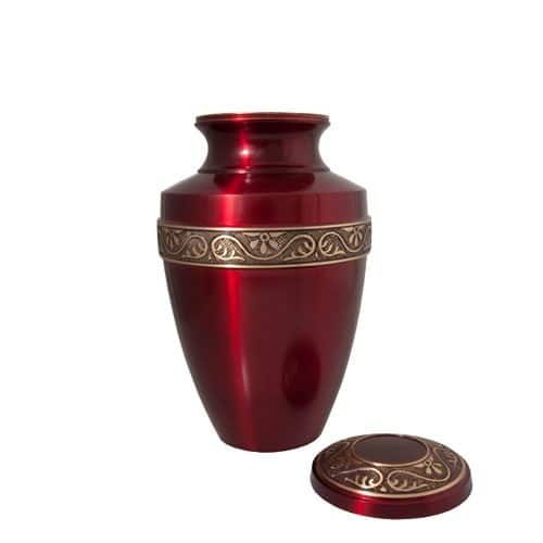 Traditional vase urn for pet ashes, red scarlet