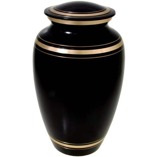 Traditional vase urn for pet ashes, black with gold trim