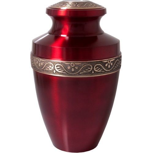 Traditional vase urn for pet ashes, scarlet red color