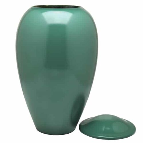 Traditional brass vase pet memorial urn, green color, open