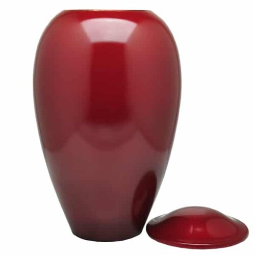 Traditional brass vase pet memorial urn, red color, open