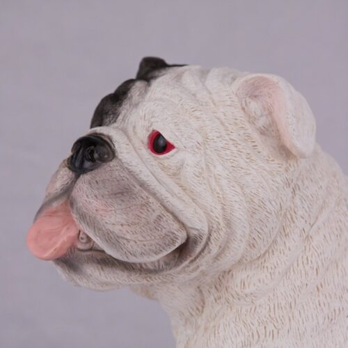 White Bulldog pet dog cremation urn figurine, face
