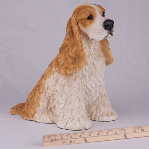 Cocker Spaniel pet dog cremation urn figurine, with ruler