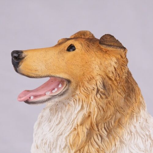 Collie pet dog cremation urn figurine, face