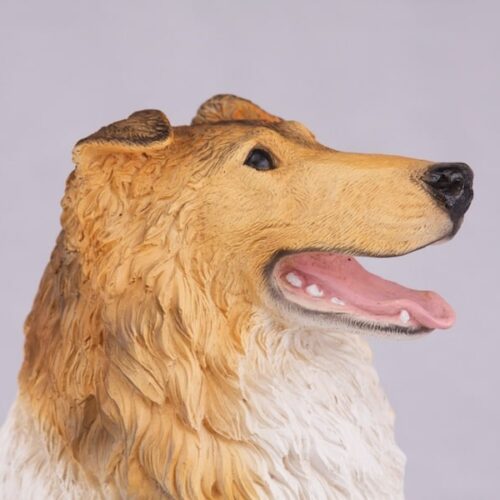 Collie pet dog cremation urn figurine, face