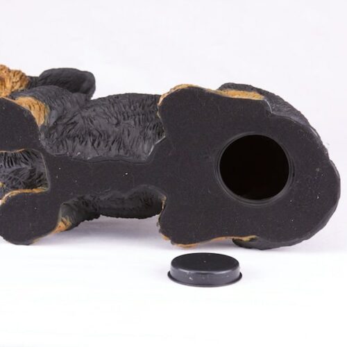 Dachshund pet dog cremation urn figurine, bottom