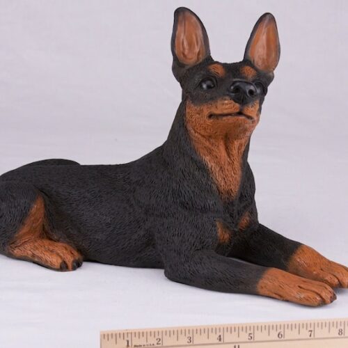 Miniature Pinscher Min Pin pet dog cremation urn figurine, with ruler