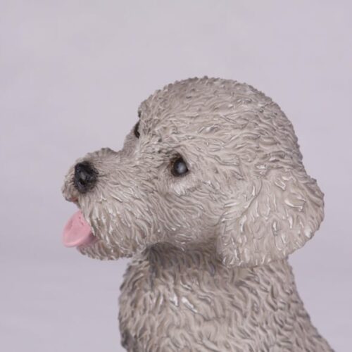 Gray Poodle pet dog cremation urn figurine, face