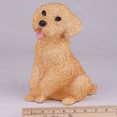 Tan Poodle pet dog cremation urn figurine, with ruler