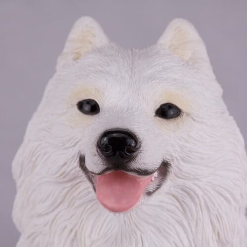 Samoyed pet dog cremation urn figurine, face