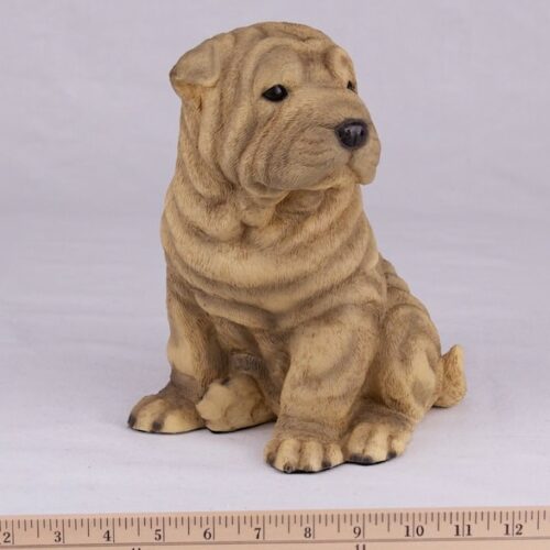 Shar Pei pet dog cremation urn figurine, with ruler