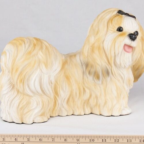 Shih Tzu pet dog cremation urn figurine, with ruler