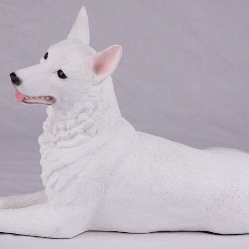 White German Shepherd pet dog cremation urn figurine